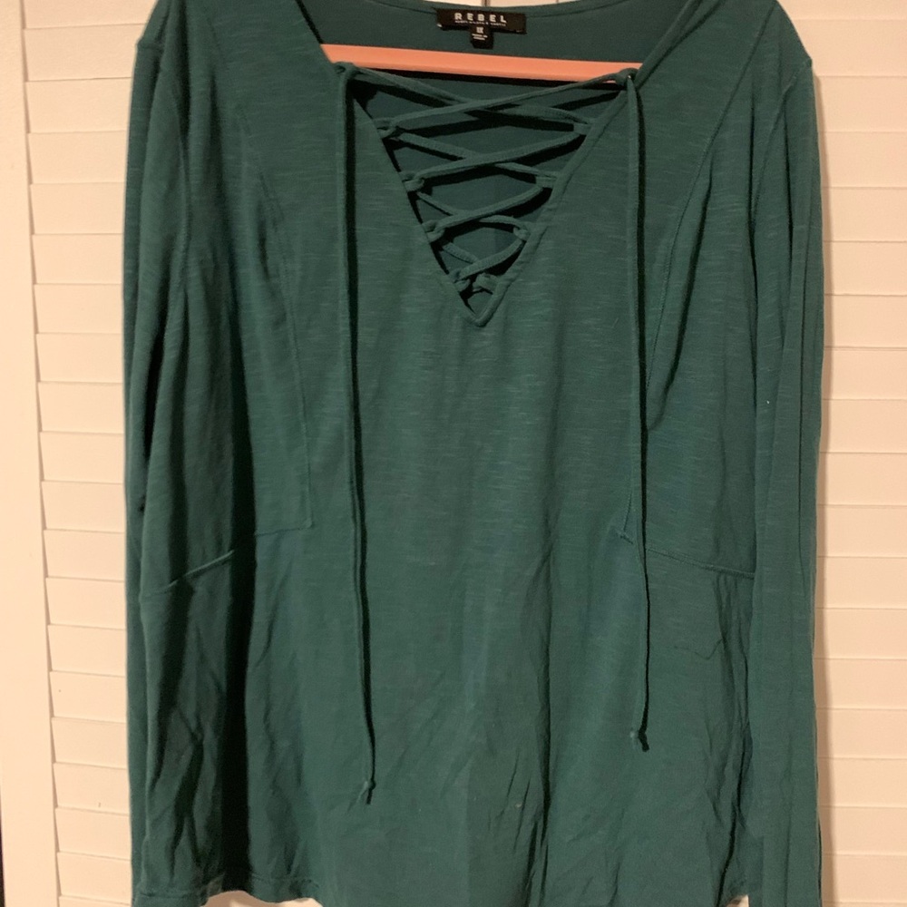 Rebel Plus Size Crisscross Neck Top